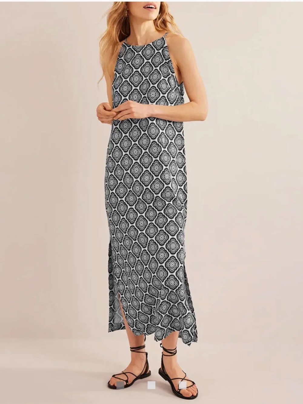 BODEN • Racer neck jersey midi dress - black white - size 10